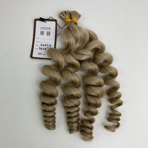 Extensiones de cabello Remy de punta plana dibujada doble 30 pulgadas 60 ceniza extensión de cabello de queratina teñida recta - Product Image 5