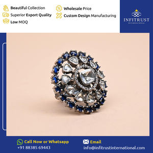 Belle conception blanche et bleue Moissanite pierre cloutée oxydé plaqué bagues pour femmes pour mariage porter au prix de gros - Product Image 2