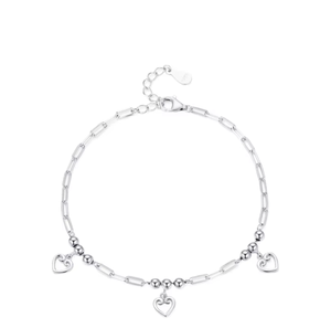 Heart Charm Solid Chain & Link Bracelet Pulsera de plata esterlina 925 Trendy Chain & Link Bracelet - Product Image 1