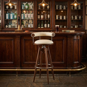Taburete de <span class=keywords><strong>Bar</strong></span> Giratorio Clásico Británico de Mediados de Siglo, de Madera de Fresno, con Asiento Acolchado, para Isla de Cocina, Silla de <span class=keywords><strong>Bar</strong></span> de Lujo para Pub, <span class=keywords><strong>Bar</strong></span> o <span class=keywords><strong>Restaurante</strong></span> Comercial - Product Image 1