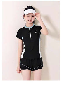 Maillot de bain 2 pièces solide Spandex/Nylon pour femmes de haute qualité Anti-UV imperméable séchage rapide 4 voies Stretch Micro soutien-gorge jupe avant - Product Image 2