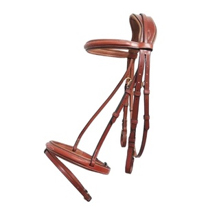 Bride de cheval équestre en cuir véritable, dos de cheval uni rembourré avec doublure douce et rênes lacées pour l'équitation - Product Image 1