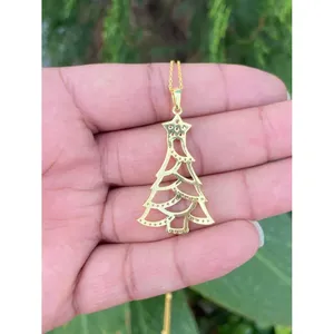925 Silver Christmas <b>Tree</b> Necklace Rhodium Plated Charm Pendants Platinum Religious Jewelry Rose Gold Number Perfect Gift - Product Image 1