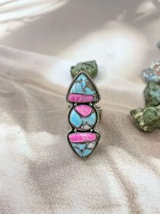 Anillo ajustable plata esterlina algodón caramelo turquesa hecho a mano - Product Image 3