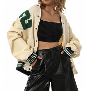 แจ็กเก็ตเลตเตอร์แมนสำหรับผู้หญิงแจ็คเก็ตตัวอักษรระบายอากาศได้สีทึบ - Product Image 4