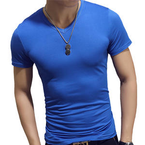 Camiseta de manga corta en blanco con logotipo OEM liso personalizable cuello redondo con cuello en V ajustado sólido deportivo de secado rápido al por mayor para hombre - Product Image 3