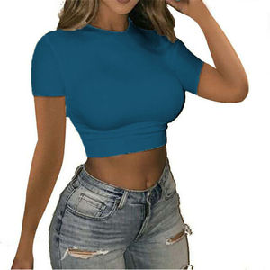 เสื้อยืดเอวลอยระบายอากาศเข้ารูปพิมพ์ลายพัฟโลโก้แบบกำหนดเองสำหรับผู้หญิงใหม่ฤดูร้อน - Product Image 4