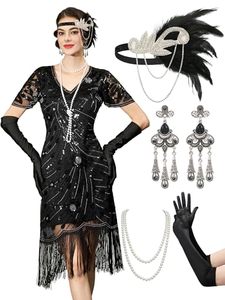 Robes de soirée Charleston des années 20, Robes Great <span class=keywords><strong>Gatsby</strong></span> pour femmes, Costumes des années 20, Accessoires des années 20 pour les soirées Harlem, Lavable à la main - Product Image 1