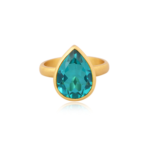 Doublet Santamaria Aguamarina Cuarzo Anillo de piedras preciosas Mayorista 24K Chapado en oro amarillo Diseñador de moda Anillo de latón Joyería - Product Image 3