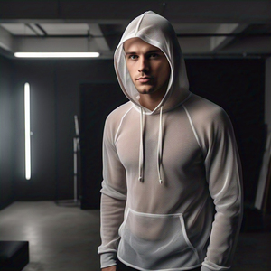 Oversize Sheer Mesh Hoodie Hombres Drop Shoulder Manga larga Cordón Hood Hombres Sexy Night Club Sheer Mesh Hoodie Hombres - Product Image 5
