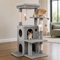 Maison pour chat moderne et confortable avec double porte, condo, perchoirs, griffoir en sisal, panneaux de particules et carton pour chats d'intérieur