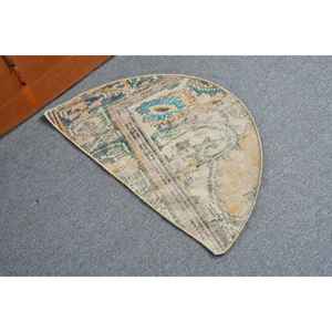 Alfombra de 2.5x1.5 pies, Alfombra Turca Vintage, Alfombra de Lana Azul con Diseño de Patchwork - Product Image 1