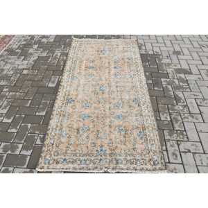 Alfombra Vintage de 3.3x6.4 pies (100x196 cm), Alfombra Turca con Borde Azul - Product Image 1
