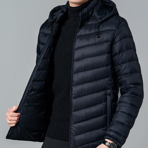 Custom Men's <b>Waterproof</b> Winter Windbreaker <b>Jackets</b> with Warm <b>Padding</b> and Hood Coated Puffer Design with Front Logo - Product Image 4