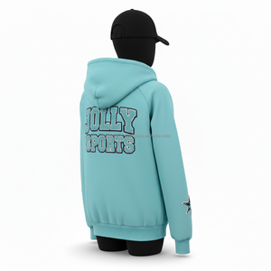 Sudadera con Capucha y Cremallera para Mujer, Algodón GSM, Felpa, Color Verde Azulado, Mangas Raglán, Bordado con Logotipo Personalizado, Estilo Deportivo Premium, Sudadera Básica con Cremallera - Product Image 5