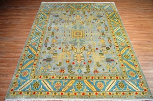 Oshak Tapis en laine de qualité supérieure Hariz Imperial Design élégant 8x10 Antique Jaune Bleu Tapis de luxe Revêtement de sol Salle Prière - Product Image 3