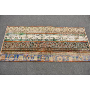 พรม2.6x5.7ft ตุรกีโบราณสีเบจสีฟ้าแบบดั้งเดิมงานปะผ้าขนแกะรูปสี่เหลี่ยมผืนผ้าลายทางสำหรับห้องนั่งเล่นพรมลาเท็กซ์ - Product Image 3