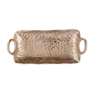 Plateau de service rond en métal artisanal avec un design martelé et des poignées, plat de table décoratif doré pour la décoration de la maison et les événements - Product Image 5