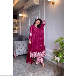 Vestido de novia étnico pakistaní personalizado a la moda, ropa de fiesta, vestido de trabajo bordado Georgette Dupatta Anarkali con cintura Natural - Product Image 1