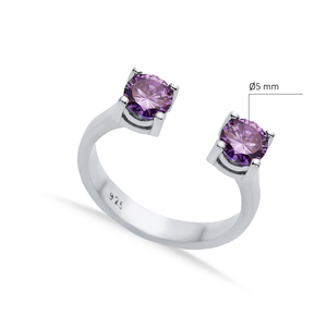 Anillo de plata ajustable con diseño de piedra CZ de amatista de corte redondo de 5mm, joyería hecha a mano turca al por mayor - Product Image 2