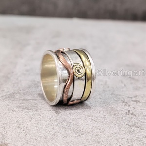 Large bande Spinner bague bohème en argent sterling 925 bague de pouce pour femme Yoga bijoux faits à la main anxiété de Noël bague Spinner pour hommes - Product Image 5
