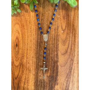 Collier chapelet Navajo en lapis-lazuli et argent sterling avec pendentif croix - Product Image 1