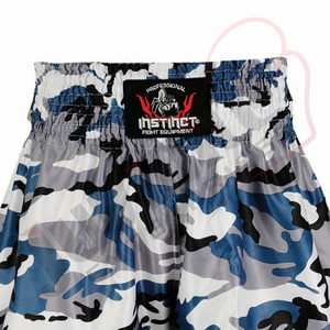 Pantalones cortos de entrenamiento con estampado azul gris de compresión de cintura alta personalizados de fabricantes OEM transpirables ecológicos de secado rápido 100% poliéster - Product Image 5