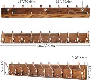 Rustic Wall Mounted Coat <b>Rack</b> Heavy Duty Wooden Hooks With Aluminium for Hanging Clothes Convenient Wall <b>Rail</b> - Product Image 6