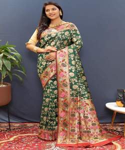 ส่าหรีแต่งงานสำหรับผู้หญิงเสื้อลูกไม้ผ้าออร์แกนซ่ากำมะหยี่ลำดับและราคาถูก - Product Image 1