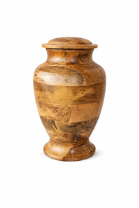 Urne funéraire classique en bois brun avec base de piédestal arrondie, finition satinée lisse et design commémoratif élégant - Product Image 3