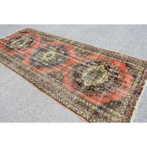 Alfombra Turca Vintage de 4.8x11.9 pies (146x362 cm), Alfombra Abstracta Roja y Azul - Product Image 4