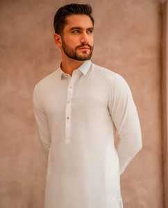 Hombres con estilo Pathani Kameez Shalwar Ropa de algodón Vestido afgano Traje Salwar Kameez Prendas de abrigo Transpirable Hombres Ropa paquistaní en blanco - Product Image 2
