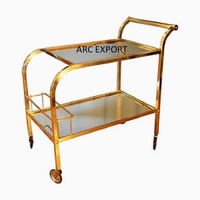 Dernier chariot de service standard moderne en métal antique en acier argenté avec décoration unique de luxe à 2 niveaux pour servir des aliments Brekfast
