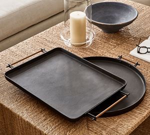 Modern Matte Black Cast Aluminum Rectangular Decorative Serving <b>Tray</b> with <b>Gold</b> Metal Handles for <b>Coffee</b> <b>Table</b> Ottoman & Decor - Product Image 3