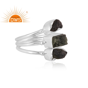 Latest Trending 925 Fine Sterling Silver Natural Rough Moldavite Gemstone <b>Statement</b> <b>Ring</b> Custom Jewelry Manufacturer - Product Image 2