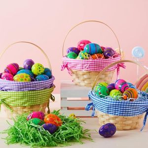 Wholesale Unisex Easter Storage <b>Basket</b> Handmade Natural Bamboo <b>Linen</b> Lining Colourful Display Featuring Handle for Festivals - Product Image 5