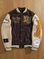 Blouson universitaire pour homme en coton enduit 100 %, respirant, coupe-vent, style motard, avec logo frontal, coupe classique, col rabattable
