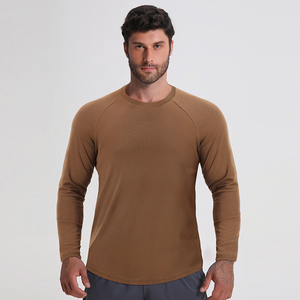 Camiseta de Manga Larga para Hombre de Alta Calidad, Seis Colores Sólidos, Algodón con Spandex, Cuello Redondo, Dobladillo Curvo, Logotipo Personalizado Impreso - Product Image 1