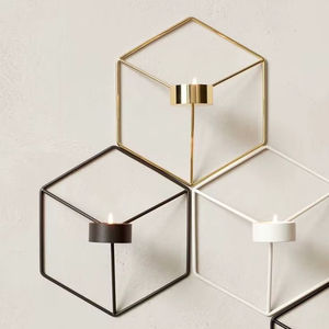 Portavelas de Pared de Metal Geométrico Moderno, Soporte para Velas de Té, Marco Hexagonal de Lujo, Decoración Nórdica para el Hogar, Estilo Flotante Minimalista - Product Image 1