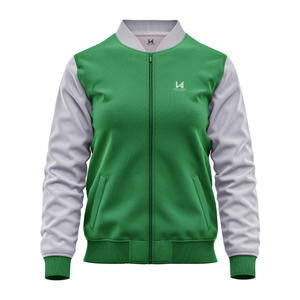 Veste bomber formelle ample à col rond, coupe-vent, respirante, écologique, couleur unie, logo personnalisé, en laine et viscose, style varsity - Product Image 1
