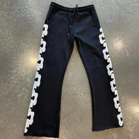 Pantalon de survêtement évasé délavé à l'acide Streetwear avec logo personnalisé et patchs brodés pour hommes pantalons droits à rayures incurvées