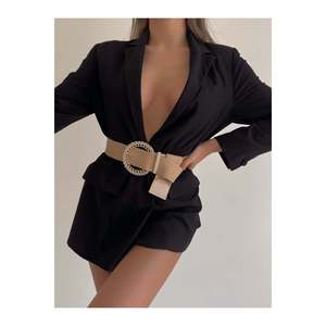 Woven Buckle Straw <b>Elastic</b> Women's <b>Belt</b>, Jacket <b>Belt</b>, Shirt <b>Belt</b>, Dress <b>Belt</b> - BEIGE - Product Image 2