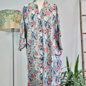 Kimono de verano con estampado de bloques indios de algodón puro, abrigo de playa Floral Vintage, bata de maternidad cómoda, patrón sólido lavable - Product Image 1