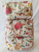 Ensemble de trousses de voyage matelassées en coton écologique, motif fruits vintage, grande capacité, fermeture éclair