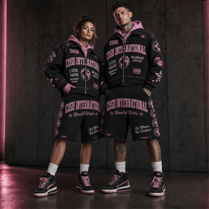 Conjunto de Sudadera con Capucha de Forro Polar Unisex COSH, Estampado de Globo Terráqueo en Negro y Rosa, Estilo Urbano Holgado para Otoño - Product Image 6