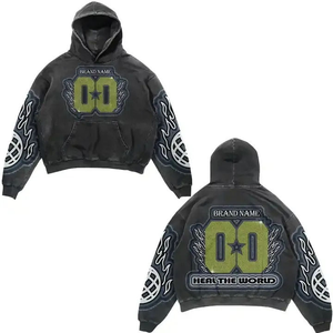 Sweat-shirt à capuche gris uni en coton 100% avec motif de cœur personnalisé, streetwear d'hiver, pour la conception de VOTRE MARQUE - Product Image 3