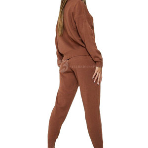 Conjunto Deportivo de Dos Piezas para Mujer, Manga Larga, Estilo Urbano, Color Sólido, para Invierno, 100% Algodón Orgánico, Secado Rápido, Logotipo Personalizado - Product Image 4