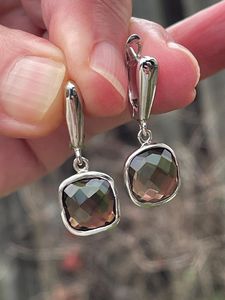 Naturel Carré Fumé Quartz Pierre Dangle Boucles D'oreilles En Argent Sterling 925 Bijoux Faits À La Main Léger Élégant Style Boho Cadeau - Product Image 4