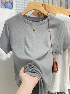 Camiseta de manga corta para mujer, ropa transpirable para mujer, Camisetas básicas ajustadas de verano, camisetas de algodón 2025, camisetas informales con cuello redondo para mujer - Product Image 4