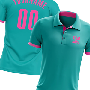Camiseta Polo Sublimada Personalizada en Verde Azulado con Nombre de Equipo y Número de Jugador Personalizados, Ropa Deportiva Elegante y Cómoda - Product Image 3